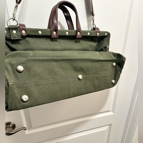 Canvas Weekender Bag LINE OF TRADE Olive Green Canvas Leather Trim - NWOT - Picture 8 of 13